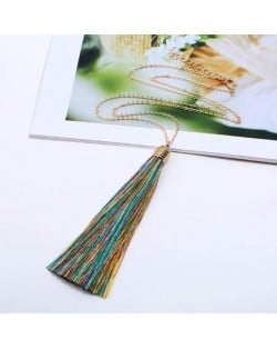 Cotton Threads Tassel High Fashion Long Chain Statement Necklace - Multicolor