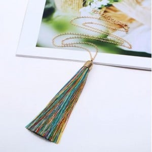 Cotton Threads Tassel High Fashion Long Chain Statement Necklace - Multicolor