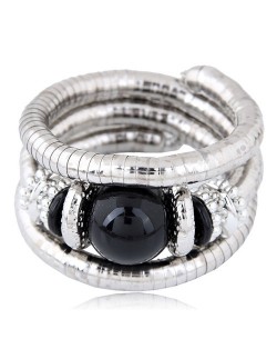 Artificial Turquoise Embellished Triple Layers Chunky Fashion Alloy Bracelet - Black