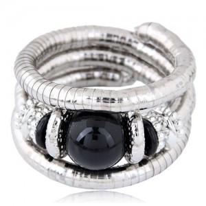 Artificial Turquoise Embellished Triple Layers Chunky Fashion Alloy Bracelet - Black