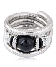 Artificial Turquoise Embellished Triple Layers Chunky Fashion Alloy Bracelet - Black