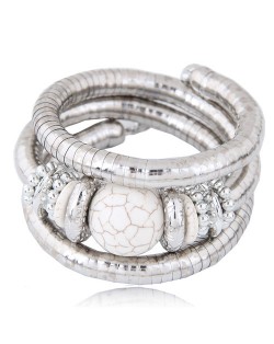 Artificial Turquoise Embellished Triple Layers Chunky Fashion Alloy Bracelet - White