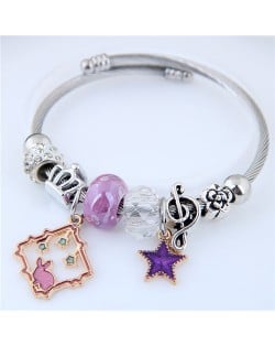 Star and Rabbit Pendants Beads High Fashion Alloy Bracelet - Purple