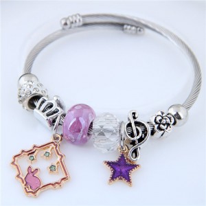 Star and Rabbit Pendants Beads High Fashion Alloy Bracelet - Purple