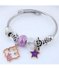 Star and Rabbit Pendants Beads High Fashion Alloy Bracelet - Purple