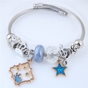 Star and Rabbit Pendants Beads High Fashion Alloy Bracelet - Blue