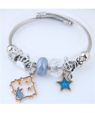 Star and Rabbit Pendants Beads High Fashion Alloy Bracelet - Blue