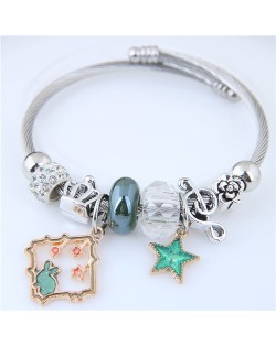 Star and Rabbit Pendants Beads High Fashion Alloy Bracelet - Green