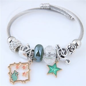 Star and Rabbit Pendants Beads High Fashion Alloy Bracelet - Green