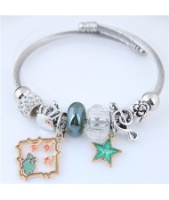 Star and Rabbit Pendants Beads High Fashion Alloy Bracelet - Green
