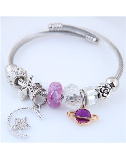 Planet and Star Pendants Beads High Fashion Alloy Bracelet - Violet