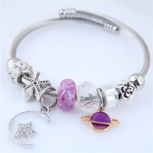 Planet and Star Pendants Beads High Fashion Alloy Bracelet - Violet
