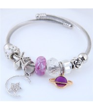 Planet and Star Pendants Beads High Fashion Alloy Bracelet - Violet