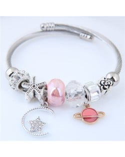 Planet and Star Pendants Beads High Fashion Alloy Bracelet - Pink