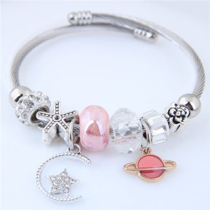 Planet and Star Pendants Beads High Fashion Alloy Bracelet - Pink