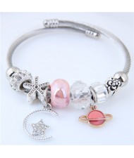 Planet and Star Pendants Beads High Fashion Alloy Bracelet - Pink