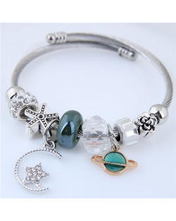 Planet and Star Pendants Beads High Fashion Alloy Bracelet - Green