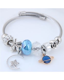 Planet and Star Pendants Beads High Fashion Alloy Bracelet - Blue