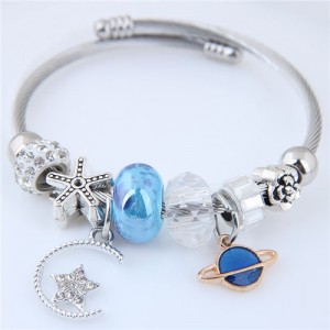 Planet and Star Pendants Beads High Fashion Alloy Bracelet - Blue