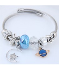 Planet and Star Pendants Beads High Fashion Alloy Bracelet - Blue