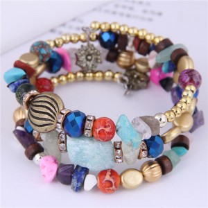 Beads and Stones Vintage Bohemian Fashion Bracelet - Multicolor