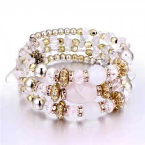 Beads and Stones Vintage Bohemian Fashion Bracelet - White