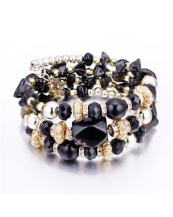 Beads and Stones Vintage Bohemian Fashion Bracelet - Black