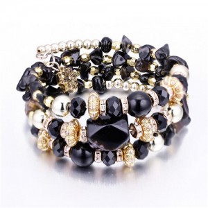 Beads and Stones Vintage Bohemian Fashion Bracelet - Black