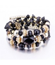 Beads and Stones Vintage Bohemian Fashion Bracelet - Black