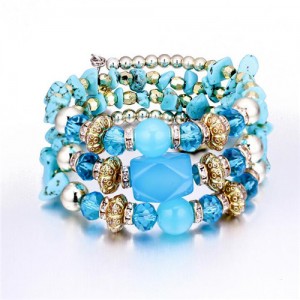 Beads and Stones Vintage Bohemian Fashion Bracelet - Blue