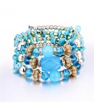 Beads and Stones Vintage Bohemian Fashion Bracelet - Blue