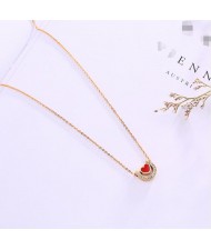 3 Colors Available Heart Inlaid Rhinestone U Shape Pendant Stainless Steel Necklace