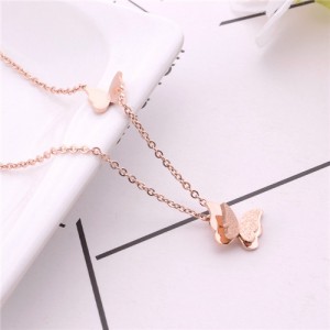 3 Colors Available Graceful Rhinestone Butterfly Pendant Stainless Steel Necklace