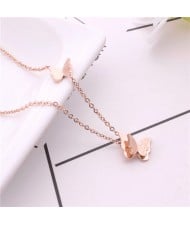 3 Colors Available Graceful Rhinestone Butterfly Pendant Stainless Steel Necklace