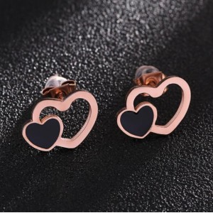 Dual Hearts High Fashion Stainless Steel Stud Earrings