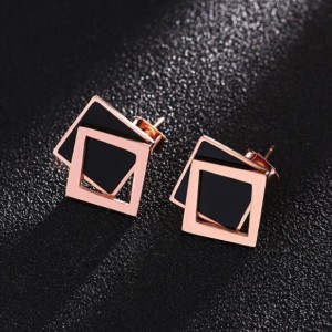 Dual Squares Design High Fashion Stainless Steel Stud Earrings