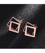 Dual Squares Design High Fashion Stainless Steel Stud Earrings