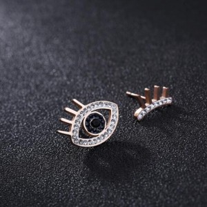 Rhinestone Embellished Asymmetric Eyes Design High Fashion Stainless Steel Stud Earrings