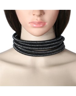 Magnet Buckle Multi-layer Rope High Fashion Choker Statement Necklace - Black