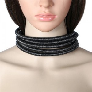 Magnet Buckle Multi-layer Rope High Fashion Choker Statement Necklace - Black