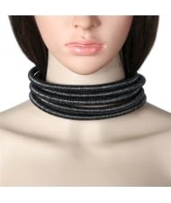 Magnet Buckle Multi-layer Rope High Fashion Choker Statement Necklace - Black
