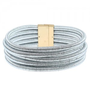 Magnet Buckle Multi-layer Rope High Fashion Choker Statement Necklace - Silver