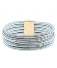 Magnet Buckle Multi-layer Rope High Fashion Choker Statement Necklace - Silver