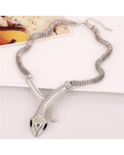 Vintage Snake Design Bold Style Thick Chain Alloy Fashion Statement Necklace - Silver
