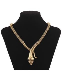 Vintage Snake Design Bold Style Thick Chain Alloy Fashion Statement Necklace - Golden