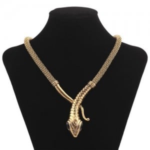Vintage Snake Design Bold Style Thick Chain Alloy Fashion Statement Necklace - Golden