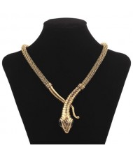 Vintage Snake Design Bold Style Thick Chain Alloy Fashion Statement Necklace - Golden