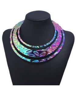 Leaves Engraving Triple Layers Punk Fashion Chunky Costume Necklace - Gradient Color