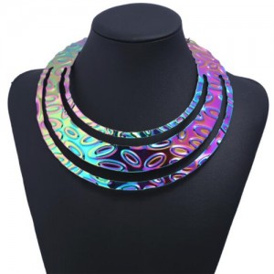 Leaves Engraving Triple Layers Punk Fashion Chunky Costume Necklace - Gradient Color