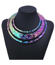 Leaves Engraving Triple Layers Punk Fashion Chunky Costume Necklace - Gradient Color